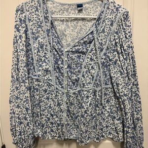 Old Navy Blue and White Floral Blouse